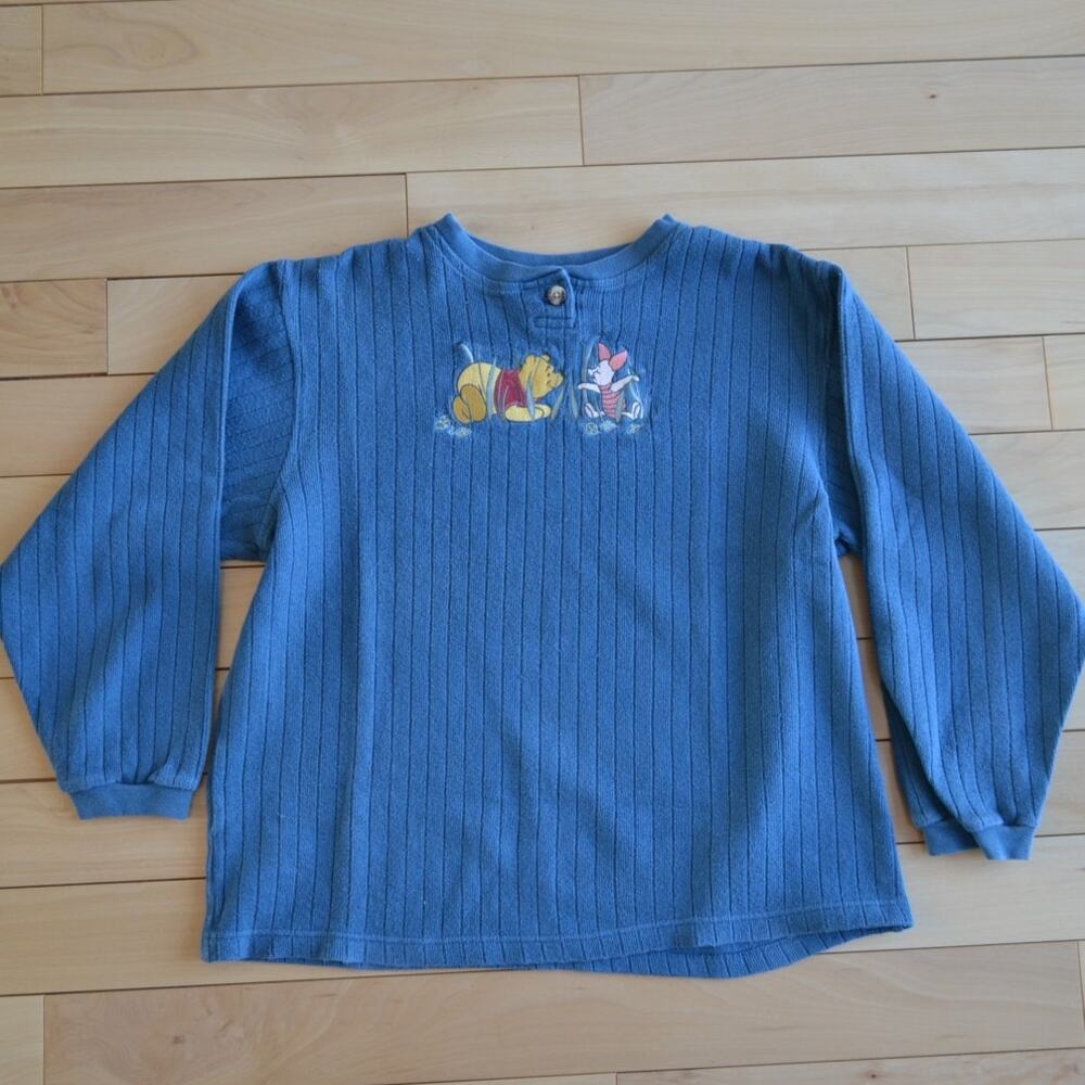 Vintage 90s Disney Store Winnie the Pooh and Piglet Henley Shirt Size Medium